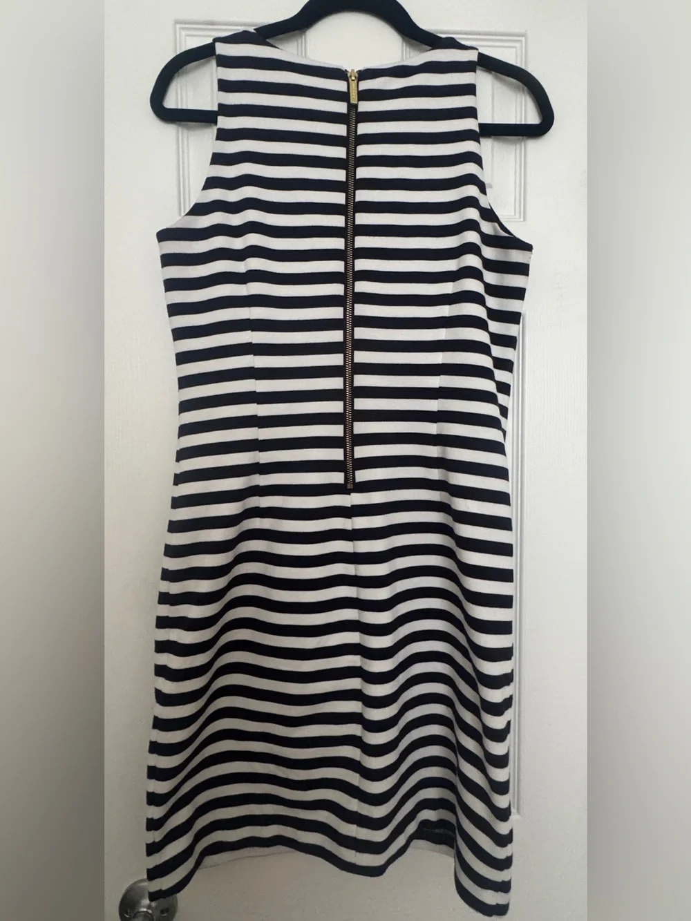 Michael Kors Navy & White Striped Midi Sheath Dress